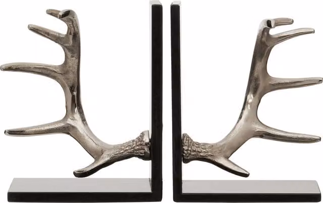 Orsina Set of 2 Silver Metal Antler Bookends for Tabletop Use – 1