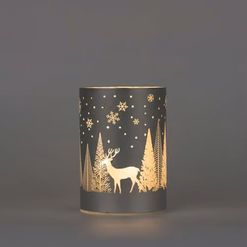 Shatchi Christmas Decorated Etched Glass Vase Table Lamp with LED Fairy Lights, Silver, H 14 cm