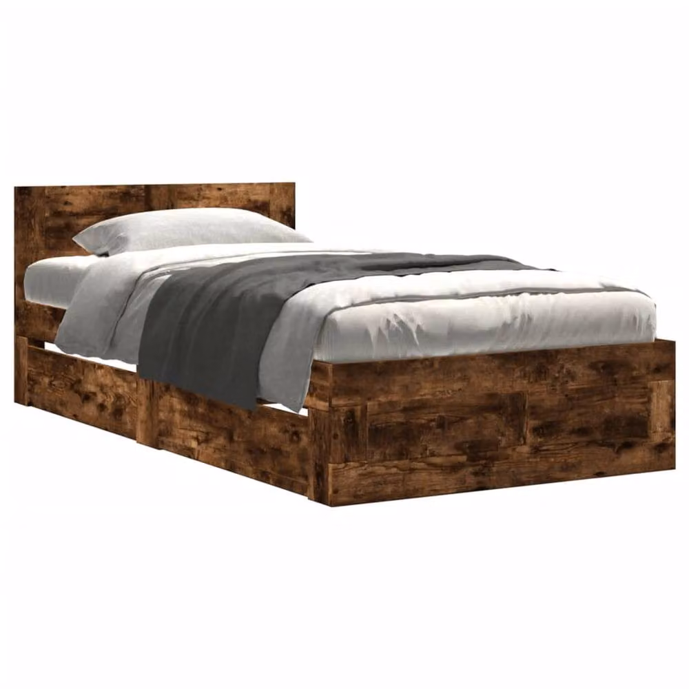 Berkfield Home Durable Bed Frame with Headboard in Smoked Oak Brown, W/D/H: 80 x 190 x 78 cm – 3