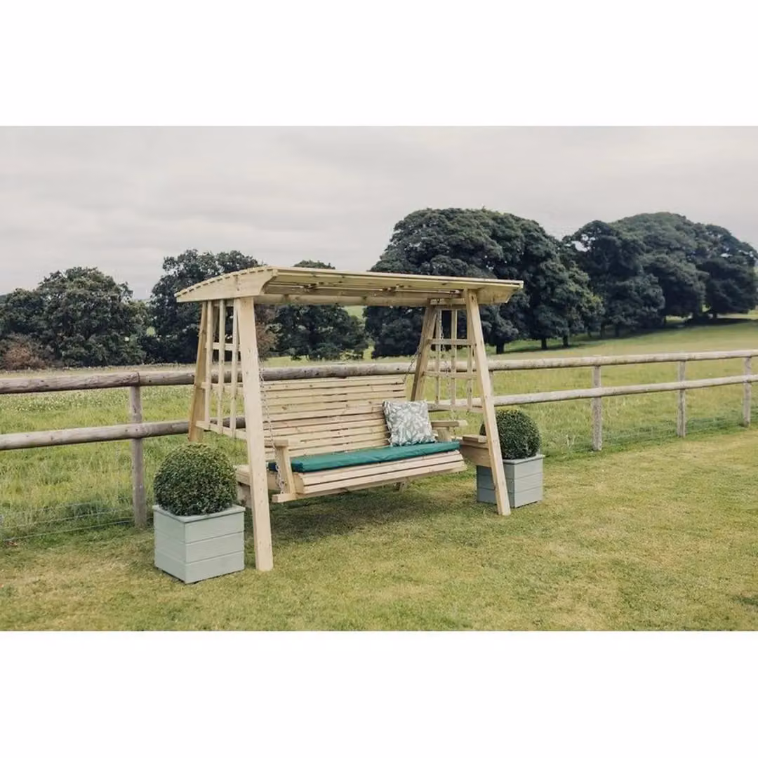 Churnet Valley Garden Furniture Ltd Antoinette 3 Seater Swing Seat in Brown with Cushions and Sun Canopy – 2
