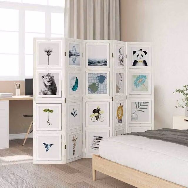 Berkfield Home 5-Panel Room Divider in White Solid Paulownia Wood, H 180 cm x W 160 cm x D 5 cm