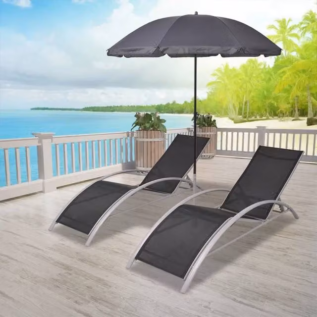 Berkfield Home Set of 2 Black Aluminium Sun Loungers with Sun Canopy and Adjustable Headrests – 1