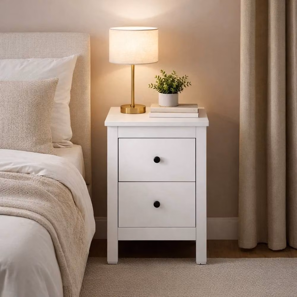 FORGEVIO Modern White 2 Drawer Bedside Cabinet with Black Knobs – 3