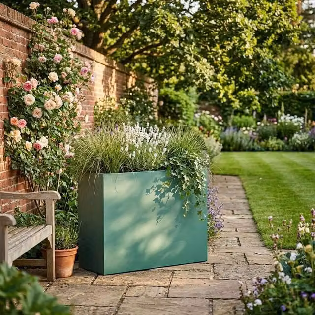 Nicoman Galvanised Steel Metal Trough Planter in Green or Black, W/D/H: 90 x 30 x 82 cm – 1