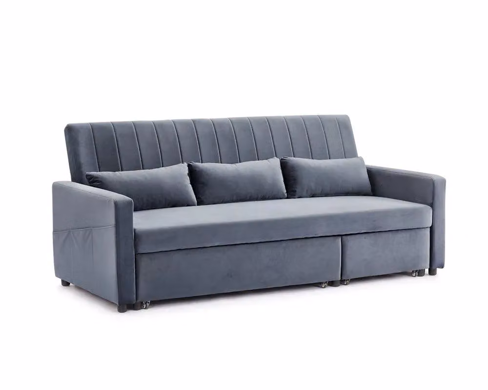 Home Detail Devon Dark Grey Velvet Pull Out Sofa Bed with Ribbed Fabric Detailing and Side Pocket Storage – 2