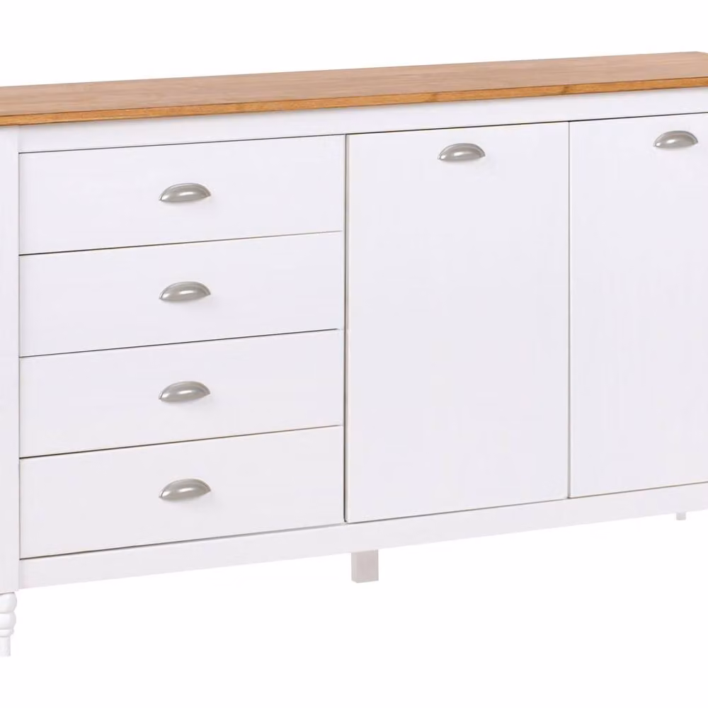 Wyld and Coco Scandinavian Sideboard in White with Natural Pine Top, featuring 2 Doors and 4 Drawers – 2