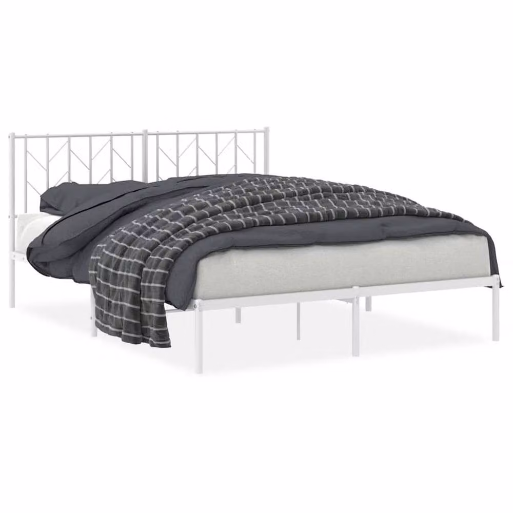 Berkfield Home Metal Bed Frame with Headboard, White, W/D/H: 150 x 200 x 90 cm – 2