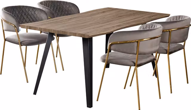 Life Interiors Atarah Rocco LUX Dining Set with Rectangular Live Edge Wood Table and 4 Grey Upholstered Chairs