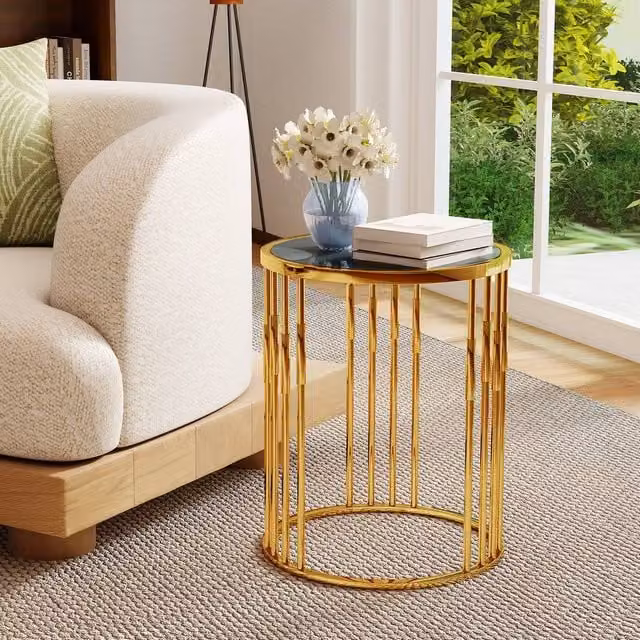 Costway Round Gold Side Table with Glass Top – 1