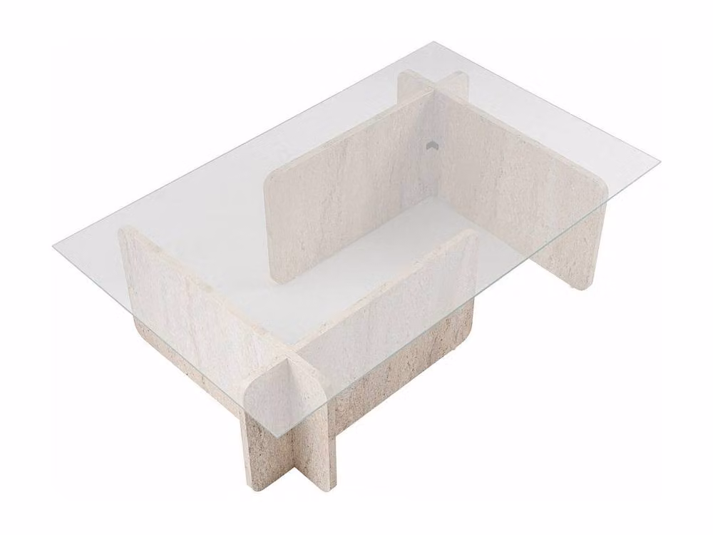 Vente-unique AZRA Tempered Glass Coffee Table in Beige Travertine Effect and Clear, W/D/H: 120 x 65 x 30 cm – 2