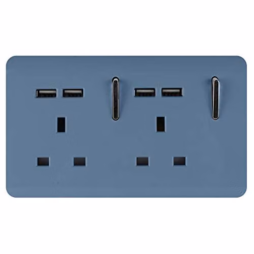 Trendi 2 Gang 13 Amp Double Switched USB Type A Charging Socket in Sky Blue – 1