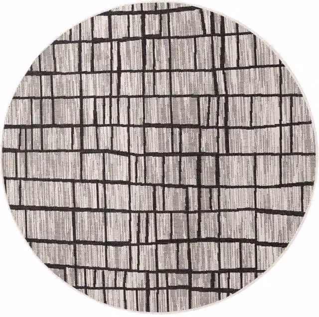 Ted Baker Crouch Round Abstract Indoor Outdoor Rug in Black, Diameter: 160 cm