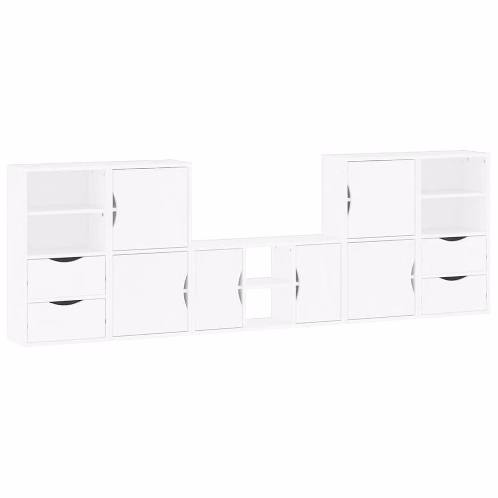 Berkfield Home ODDA 5 Piece White Solid Wood Pine TV Unit with Storage – 2
