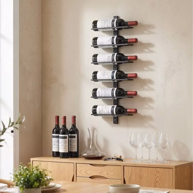 HOMCOM Modern Wall Mounted Metal Wine Rack in Black
