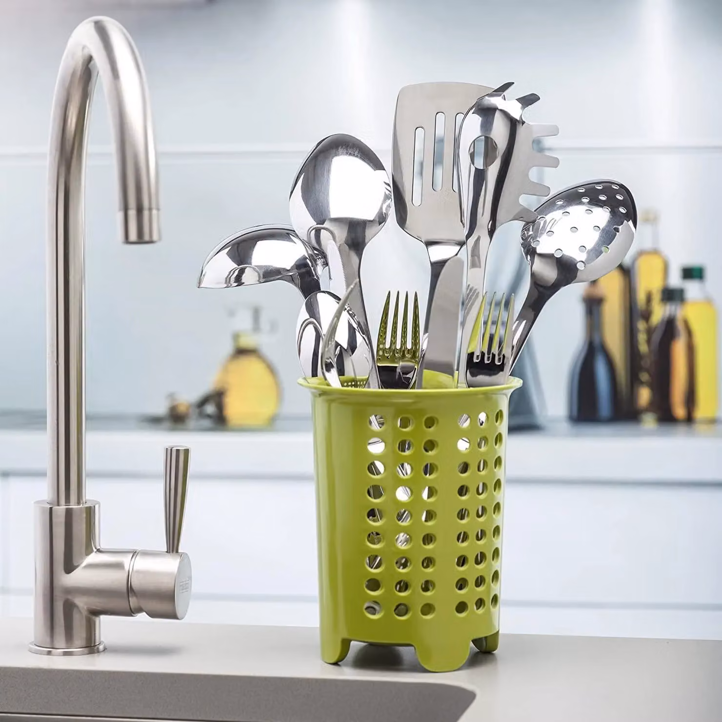 Zeal Melamine Cutlery Drainer and Utensil Pot in Green, W/D/H: 14 x 14 x 17 cm – 2
