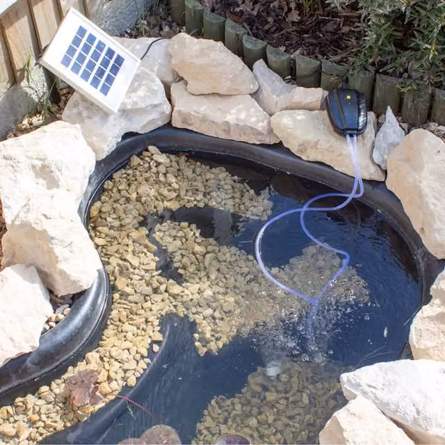 Primrose Solar Powered Aerator with 2 Stones and Battery Backup, 120lph, Black
