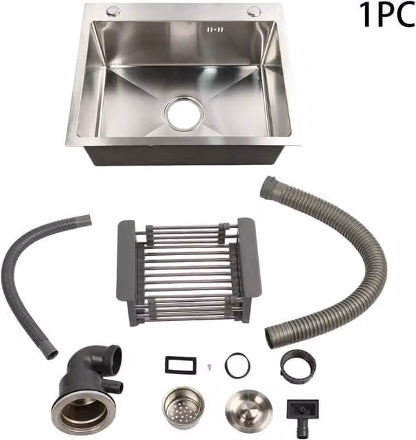 Kelvenix Large Super Deep Single Bowl Square Stainless Steel Kitchen Sink in Silver W: 100 cm, D: 52 cm, H: 45 cm – 1