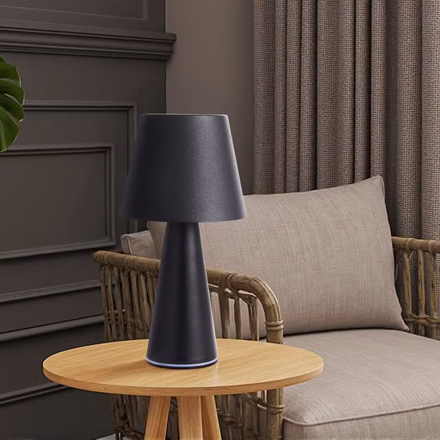 Lifeideas Rechargeable Dimmable Modern Table Lamp with Cone Shade in Black