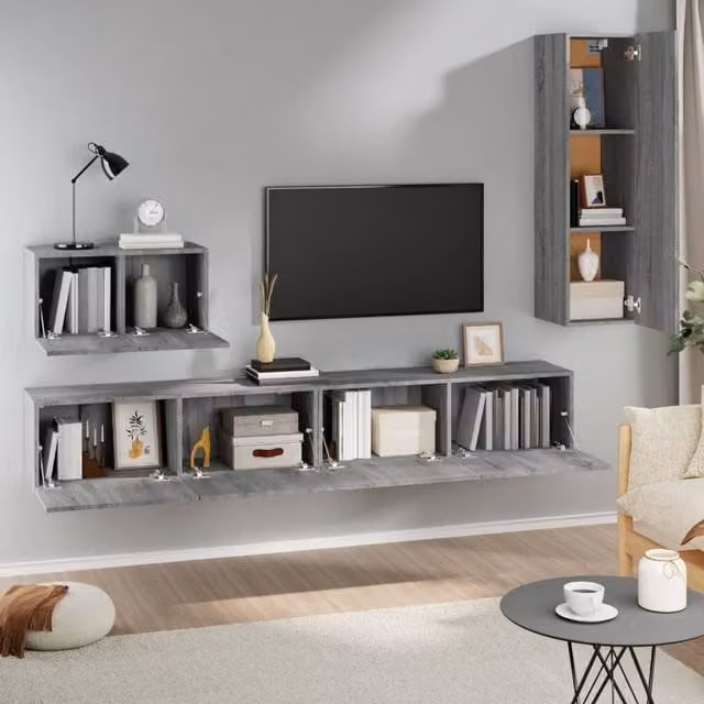 Berkfield Home Classic 4 Piece Grey TV Cabinet Set in Engineered Wood – 1
