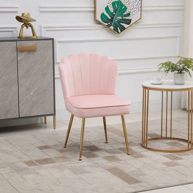 HOMCOM Pink Velvet Shell Luxe Accent Chair with Gold Metal Frame