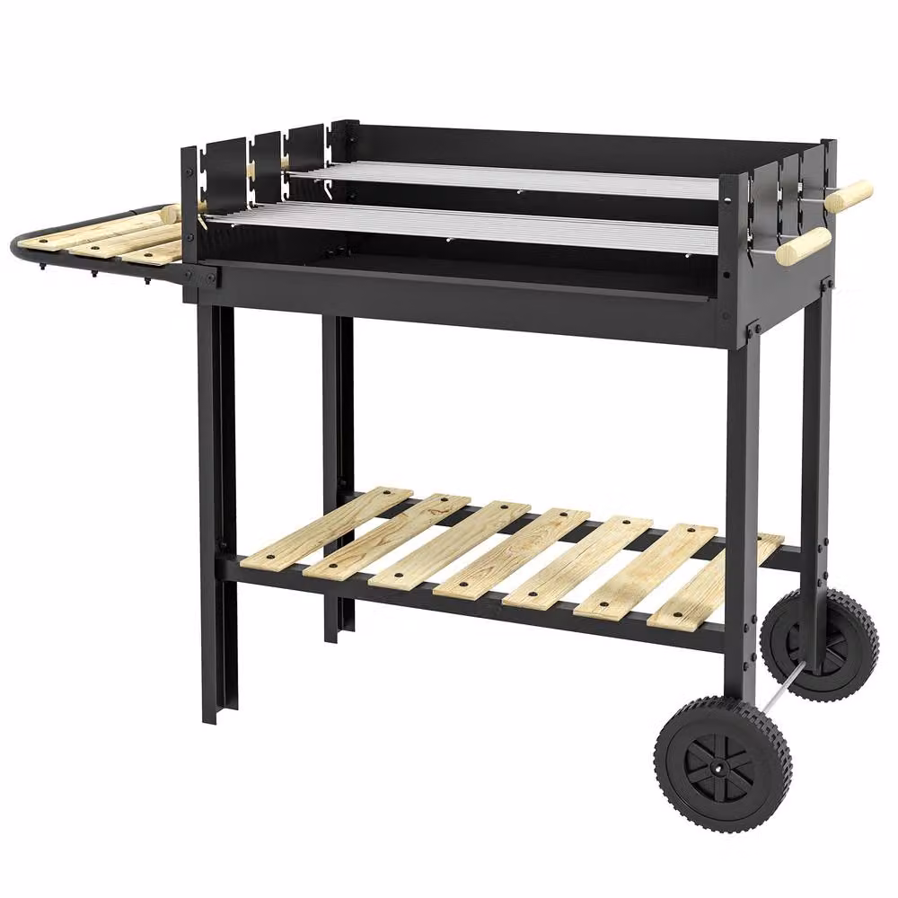 Rolipo Charcoal BBQ Trolley Grill with Side Table and Wheels, Black – 2