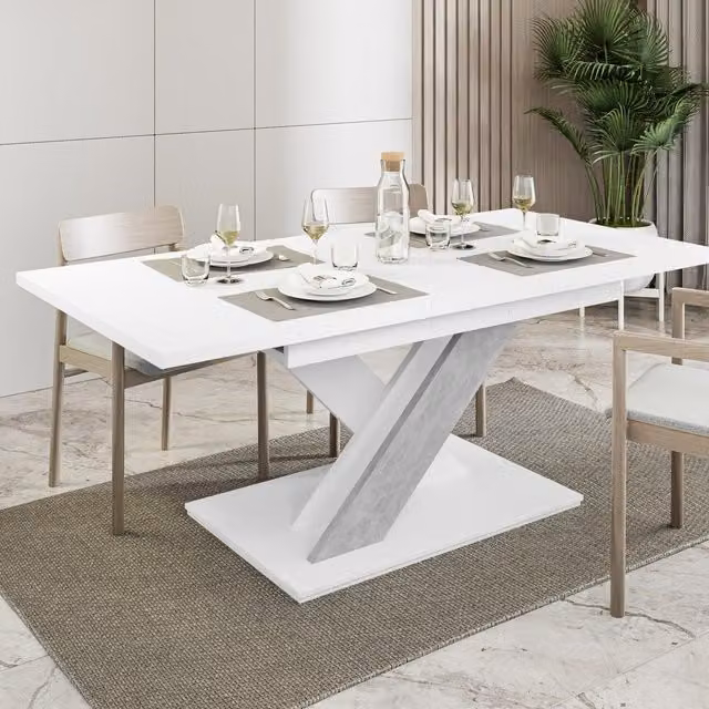 PHD Furniture Extendable Rectangular Dining Table with White Stone Marble Effect