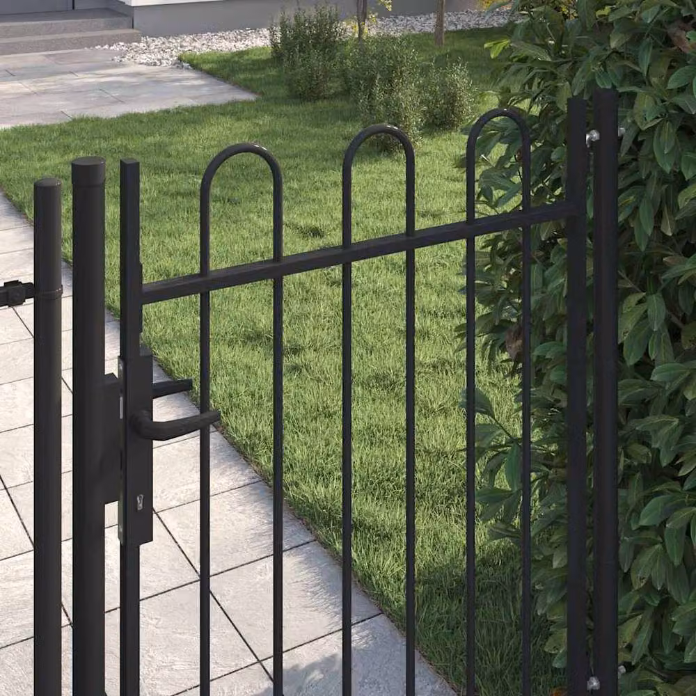 Berkfield Home Single Door Steel Fence Gate with Arched Top, Black, W: 120 cm, H: 100 cm – 3