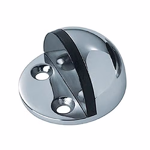 Loops Small Floor-Mounted Half Moon Doorstop in Bright Steel with Rubber Buffer, 44mm Diameter – 2