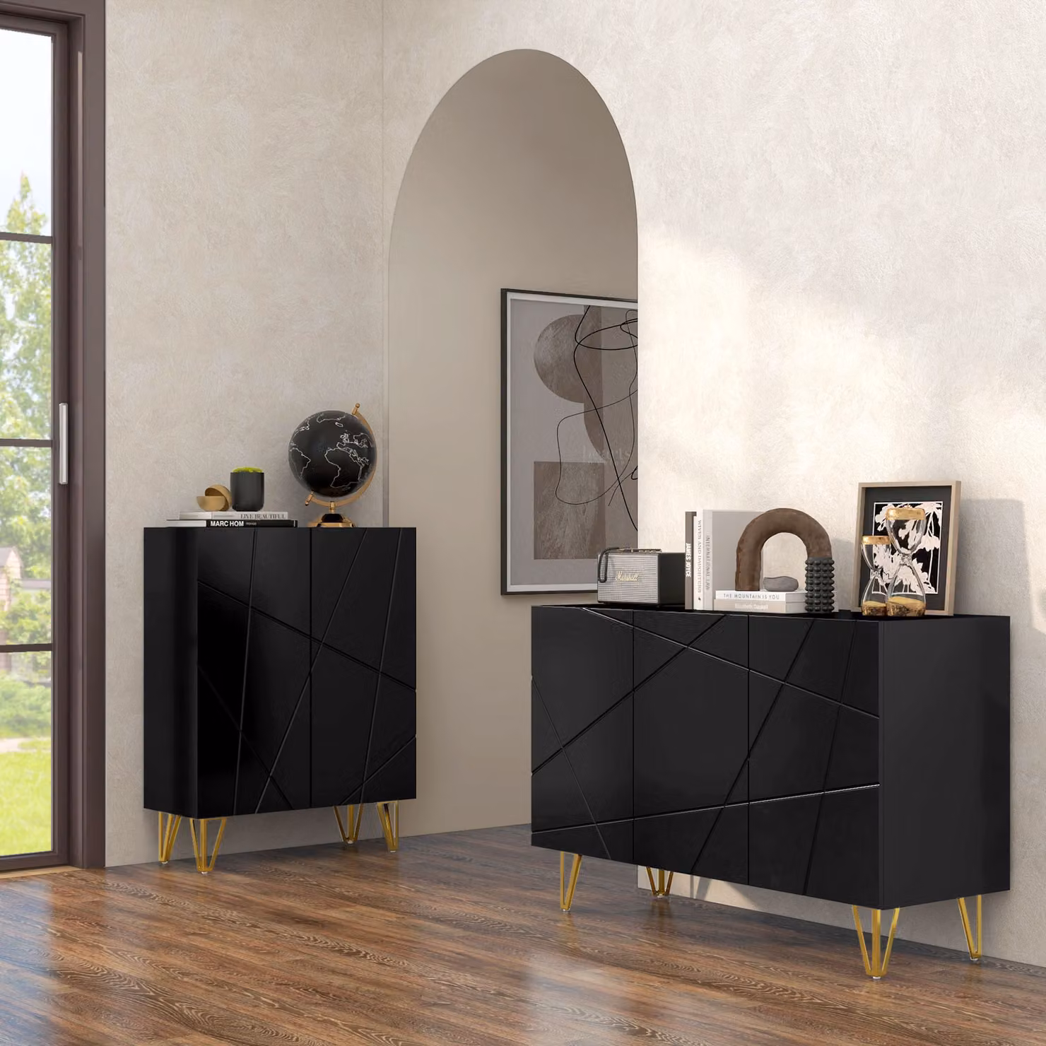 HOMCOM Modern Luxe High Gloss White Sideboard with Hairpin Legs – 2