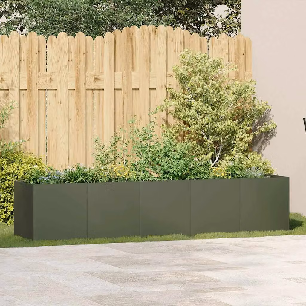 Berkfield Home Steel Planter Tub, Green, W/D/H: 200 x 40 x 40 cm – 3