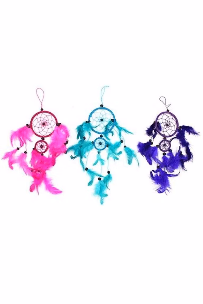 KDMD Bali Dreamcatcher Medium Round Hanging Decor in Turquoise, Pink and Purple