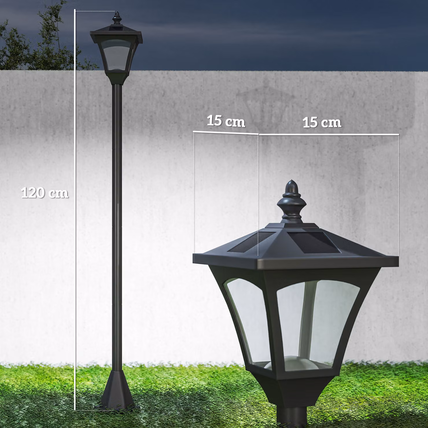 Outsunny Solar Powered LED Post Lamp, Dimmable Black Outdoor Bollard Lantern with Dusk Sensor, Height: 120 cm – 3