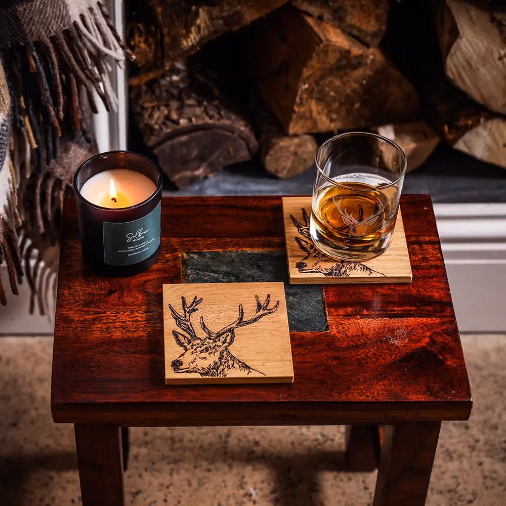 Selbrae House Set of 2 Square Oak Wood Coasters in Brown and Sand – 2