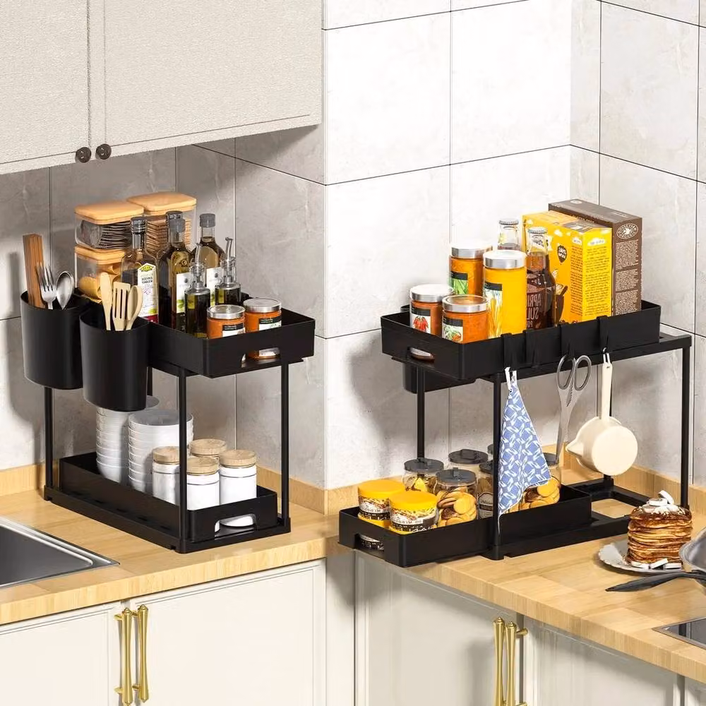 EONLION 2 Tier Pull Out Metal Kitchen Storage Rack in Black – 4