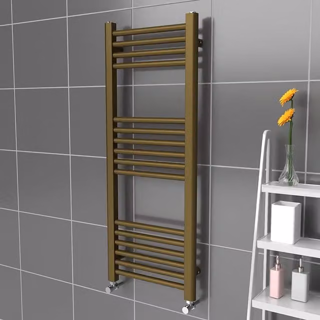 Lux Heat Antique Brass Steel Towel Radiator, W: 100 cm, H: 100 cm, D: 40 cm
