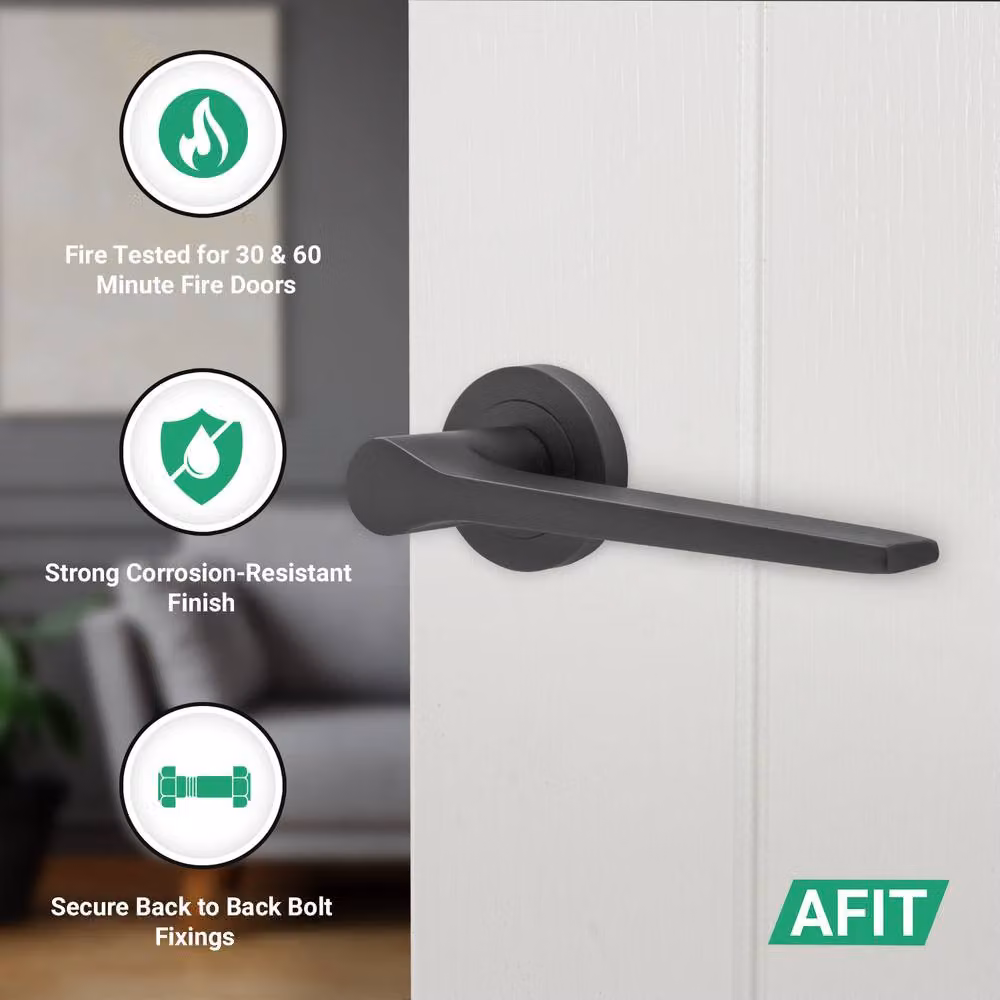 AFIT Matt Black Fire Door Handle Latch Set with Hinges and Aluminium Components, W/D/H: 15 x 15 x 1.5 cm – 2