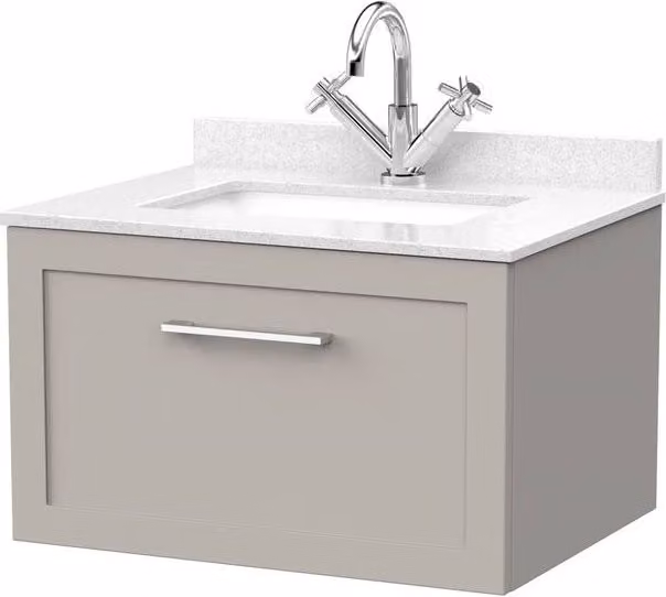 Balterley Stonnall 1 Drawer Wall Mounted Vanity with Marble Top and Basin, Pebble Grey, Width: 60 cm