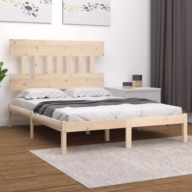 Berkfield Home Small Double Solid Wood Pine Bed Frame in Brown, W/D/H: 120 x 200 cm – 1