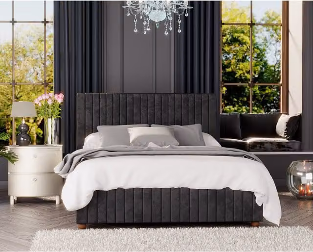 Estella Superking Ottoman Storage Bed in Black Mirazzi Velvet Fabric