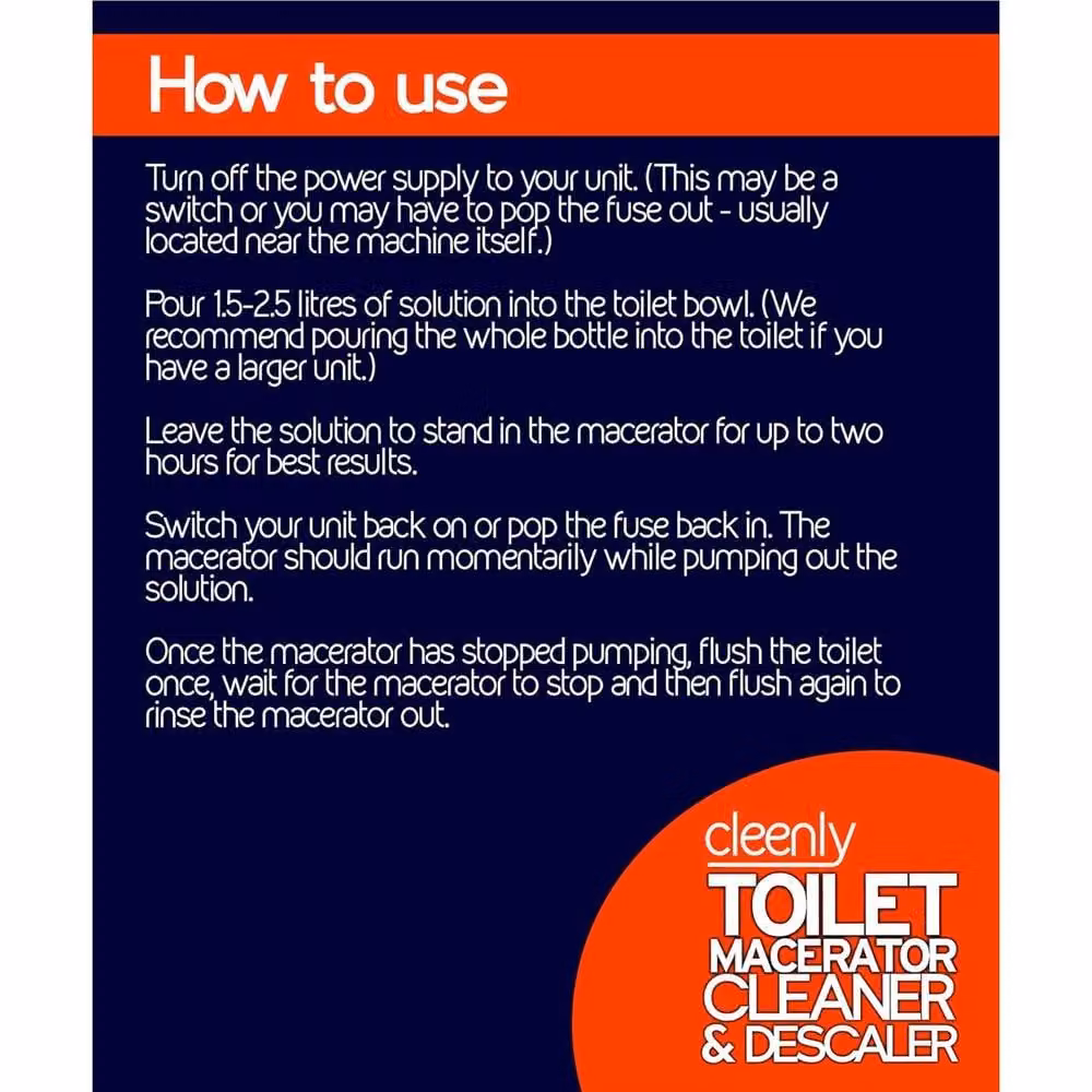 cleenly Toilet Macerator Cleaner and Descaler, Super Concentrated, 2 Pack, Clear – 3