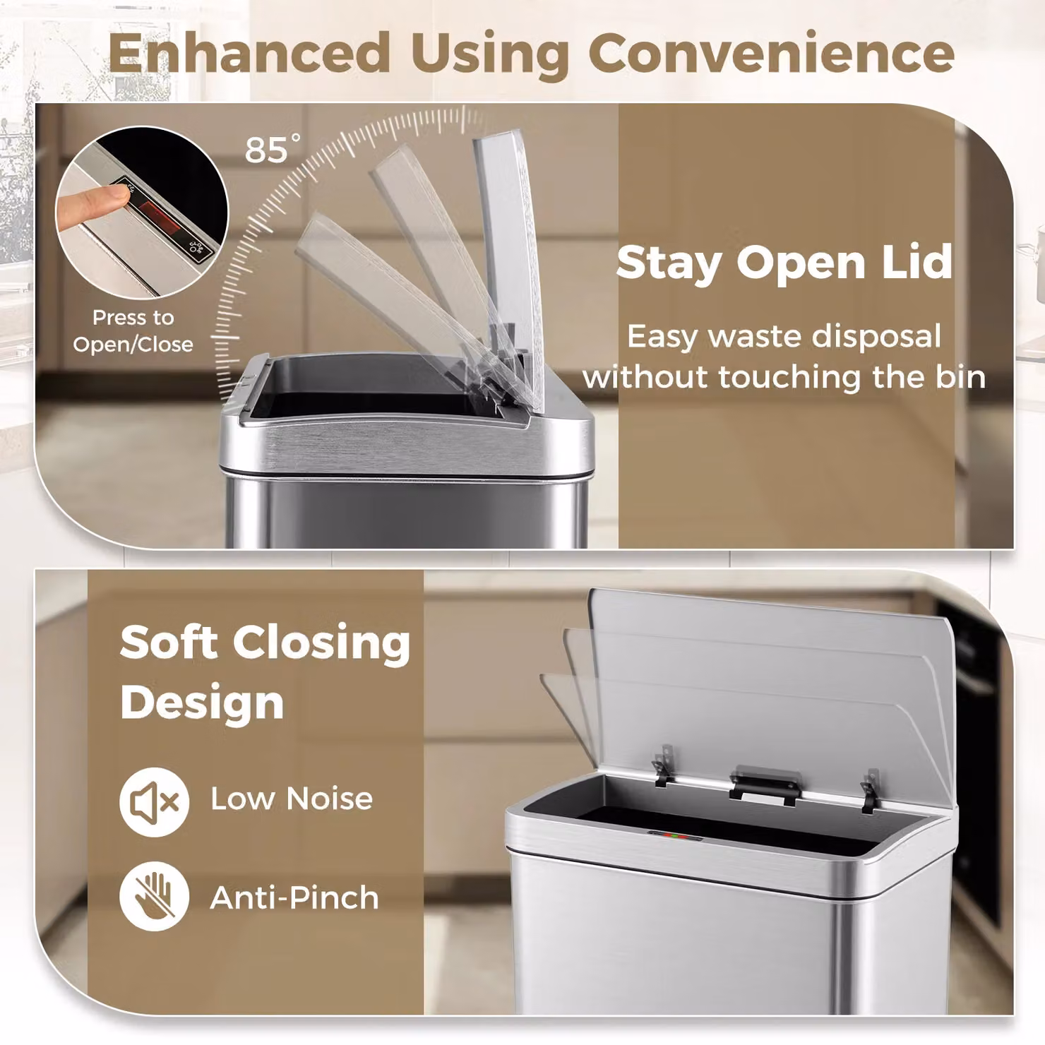 Gymax 53L Automatic Motion Sensor Trash Can with Soft Close Lid in Metallic Silver – 6