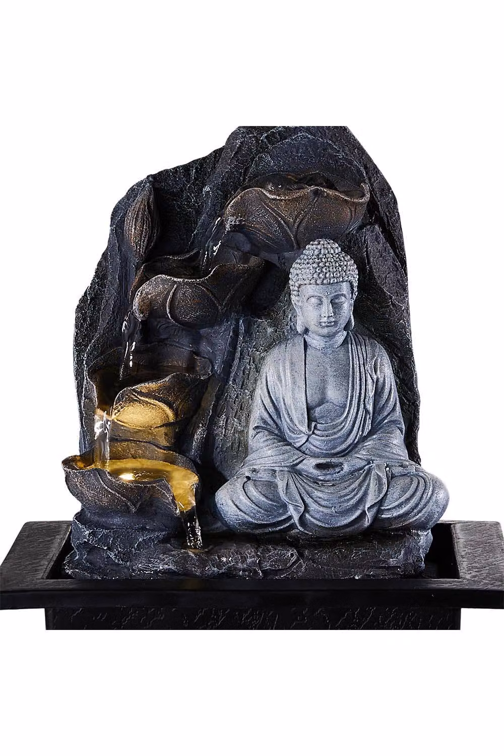 H&O Direct Buddha Tabletop Water Fountain with LED Light in Grey – 4