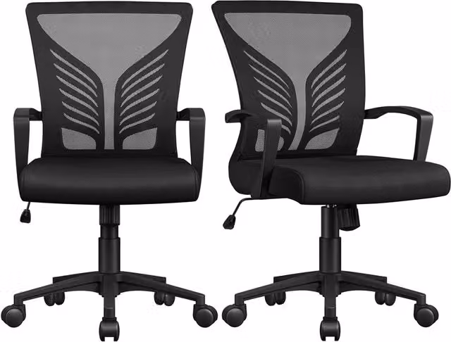 Yaheetech Modern Black Fabric Task Chair with Lumbar Support and Armrests for Home Office