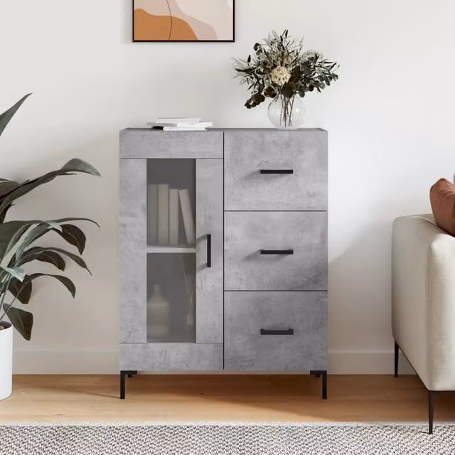 Berkfield Home Sideboard in Concrete Grey, W/D/H: 69.5 x 34 x 90 cm – 1