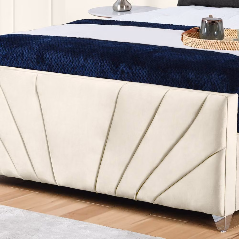 UK Bed Furniture Sunrise Upholstered Gas Lift Storage Bed in Beige, Size: Double (140 x 200 cm) – 3