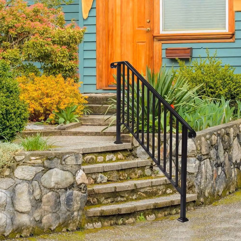 Hinsinc Matt Black Iron Metal Stair Handrail for 4-5 Outdoor Steps, W: 1000 cm, D: 52 cm – 4