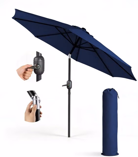Keplin 2.3m Tilting Parasol Umbrella in Blue with Steel Frame and Polyester Canopy
