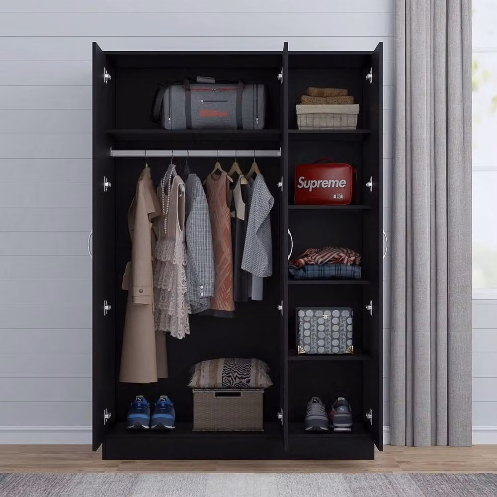 FORGEVIO Modern Wardrobe with High Gloss Black Hinged Doors and Matt Black Body – 3