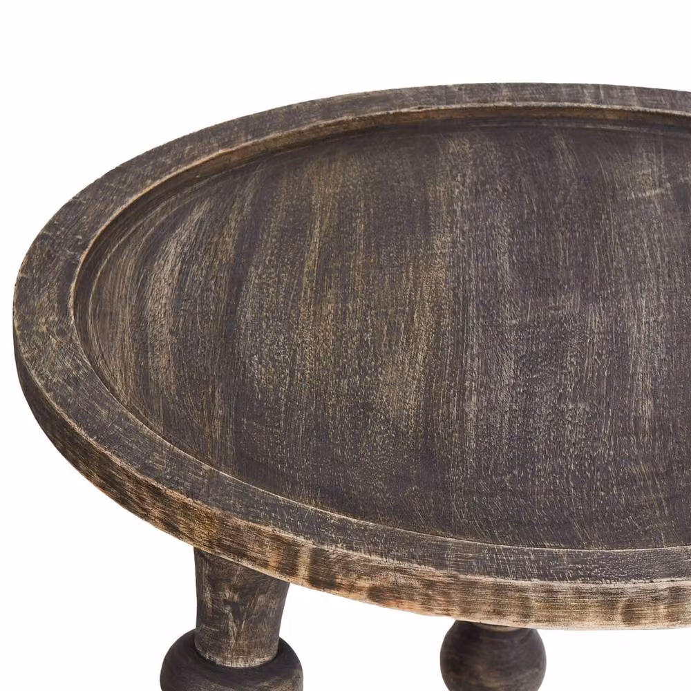 Wyld and Coco Set of 2 Brown Mango Wood Side Tables with Round Nested Tops and Rustic Lacquered Finish – 3