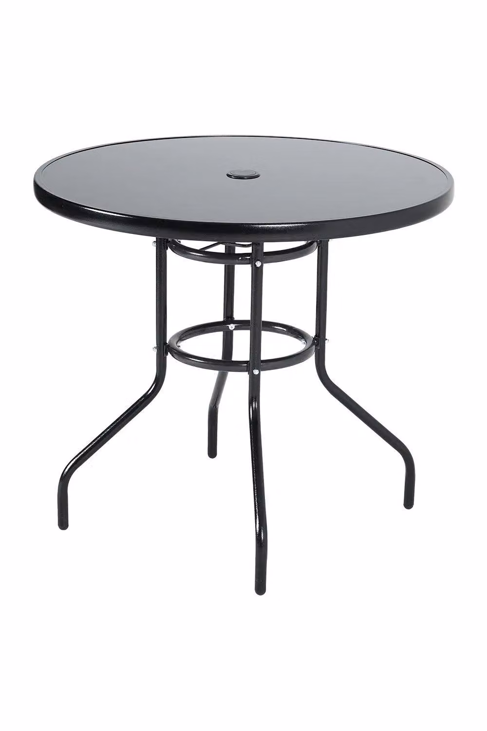 Garden Sanctuary Modern Black Outdoor Tempered Glass Garden Table with Parasol Hole – 3